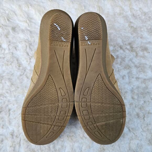 Ruched Suede Ankle Wedge Boot Sperry Harper Kara Bootie Size 8 Tan Leather Zip - Picture 11 of 13